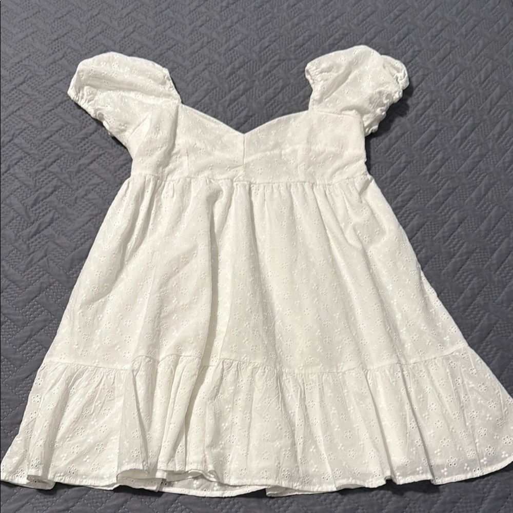 H&M White Ruffled Tiered Sundress with Puff Cap Sleeves
